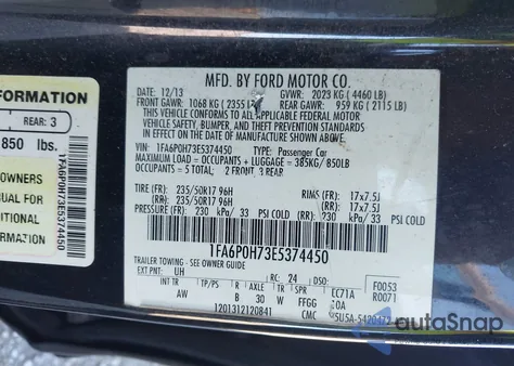 2014 Ford Fusion Se z USA, uszkodzony, nr VIN 1FA6P0H73E5374450